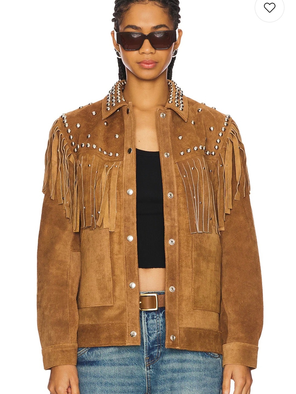 Studded Fringe Suede Jacket - Tan